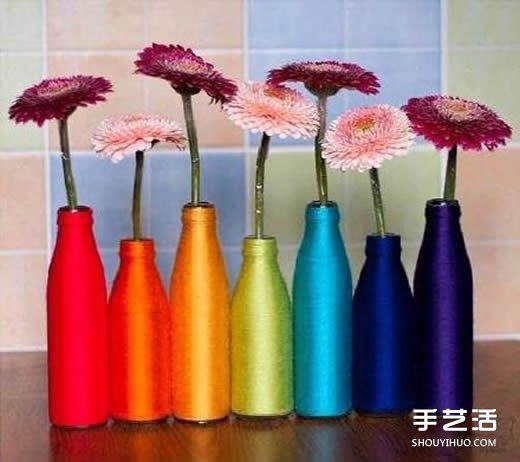 废弃玻璃瓶绕线DIY制作漂亮花瓶的方法步骤