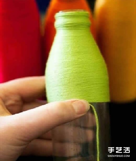 废弃玻璃瓶绕线DIY制作漂亮花瓶的方法步骤