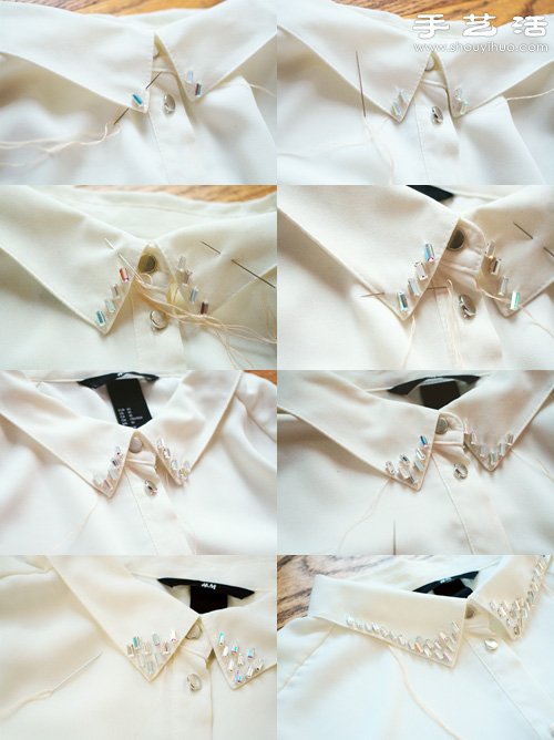 旧衬衫改造手工DIY水晶折领衬衣