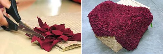 利用旧衣服和麻布DIY手工制作脚垫地毯教程