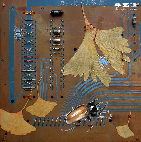 掉落叶子与电子垃圾DIY制作环保艺术作品