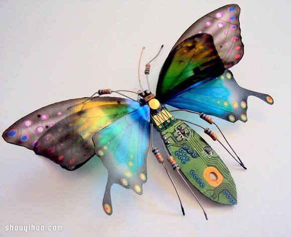 废弃电路板手工制作美丽的昆虫雕塑