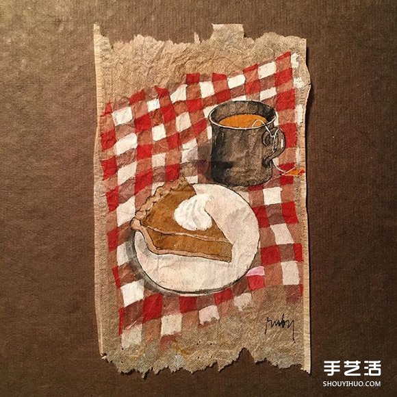 变废为宝：艺术家用喝过的茶包当画布写日记