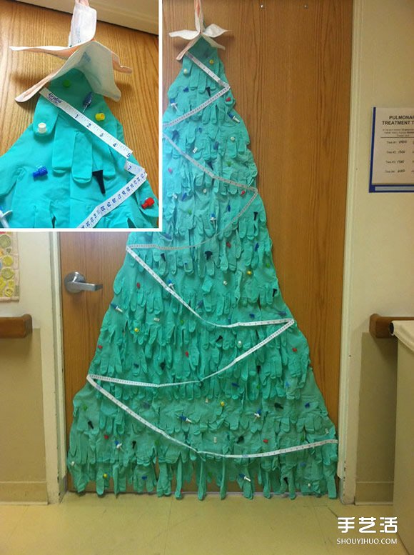 医院里的圣诞节日装饰 用保险套制作圣诞树！