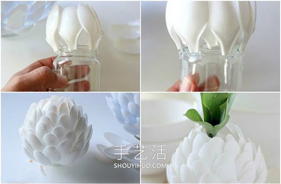 一次性勺子废物利用 自制莲花花瓶的方法图解
