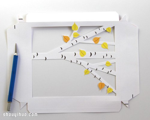 剪纸手工制作立体橡树装饰画框带打印图纸
