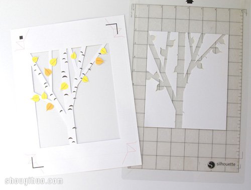 剪纸手工制作立体橡树装饰画框带打印图纸