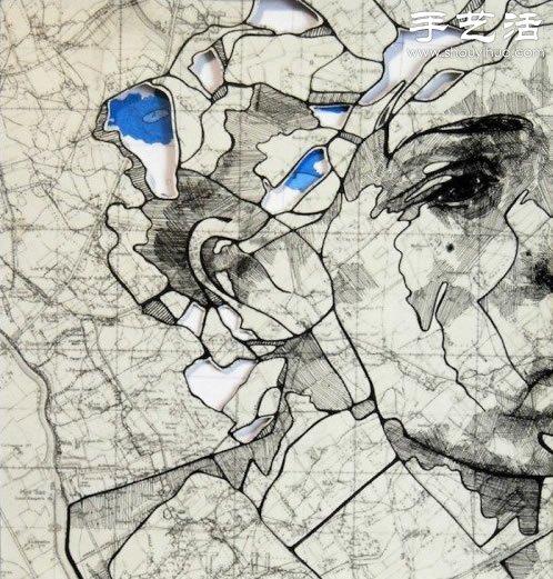 旧军用地图和气候图表DIY震撼人物肖像
