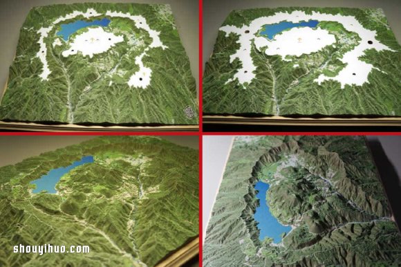 依照等高线层层堆叠 手工富士山纸模型