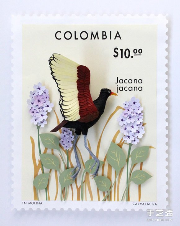 哥伦比亚艺术家的纸雕邮票作品 漂亮又别致！