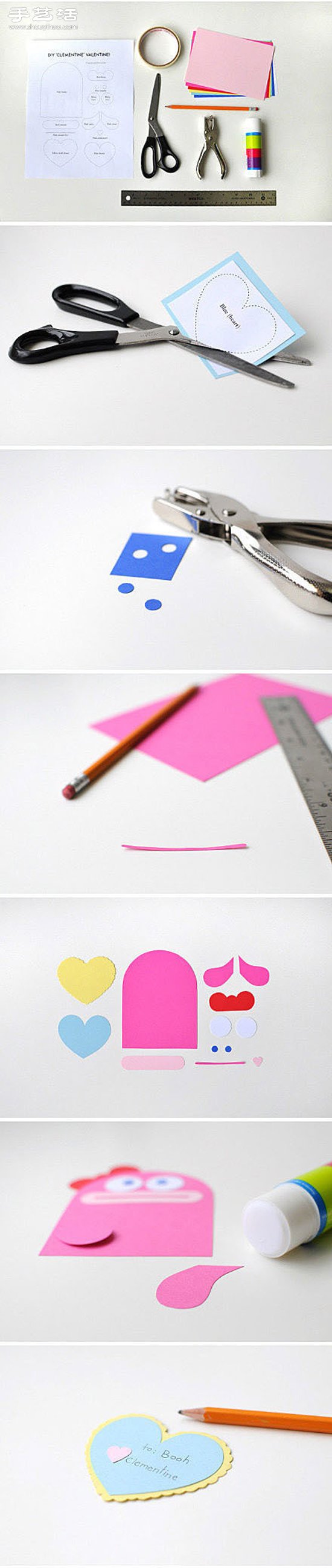 卡纸剪纸手工制作可爱动物心形便签图解教程