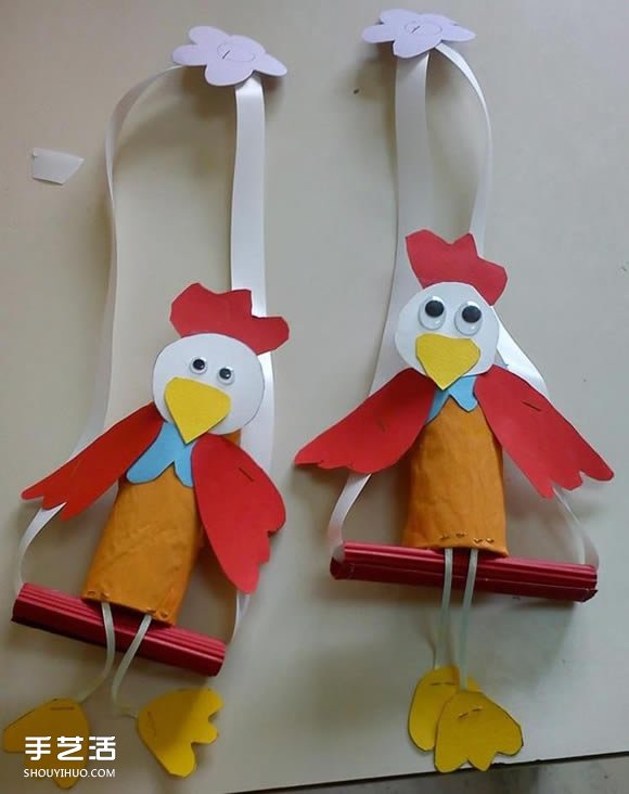 剪纸小公鸡玩具制作 幼儿小公鸡玩具小手工