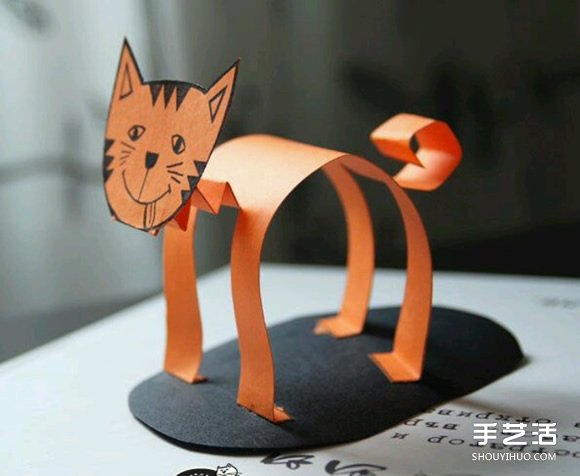 幼儿立体猫咪的做法 简单剪纸制作站立猫咪