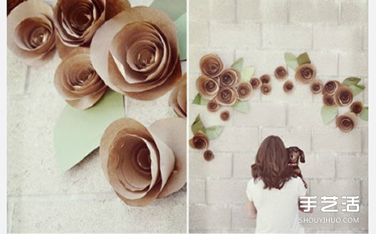 牛皮纸剪纸制作玫瑰花的教程 可作为漂亮墙饰