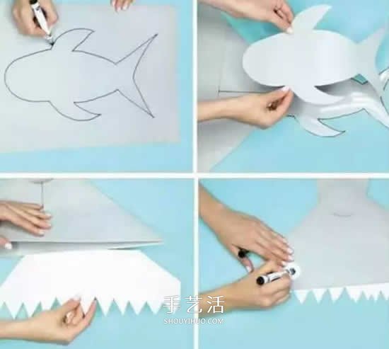 简单鲨鱼帽的做法图解 卡纸制作儿童玩具帽