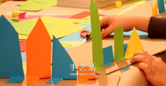 幼儿剪纸城市的做法 简单卡纸城市手工制作