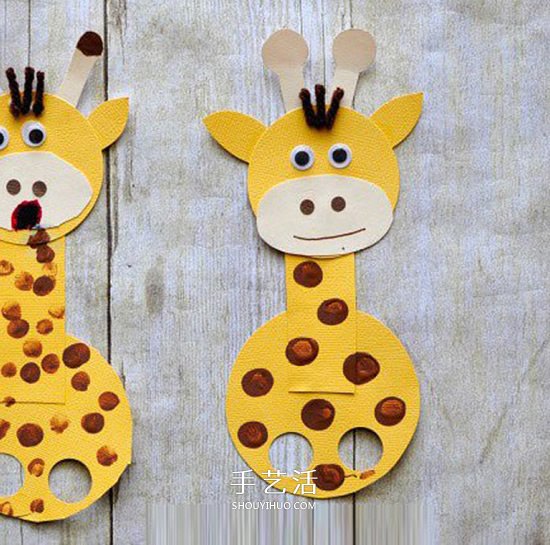 卡纸手工制作长颈鹿手偶 幼儿园做卡纸长颈鹿