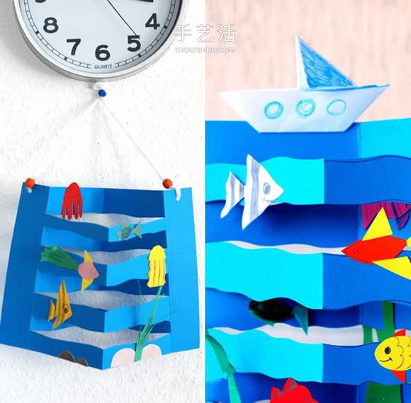 幼儿园用卡纸手工制作海底世界挂饰的教程