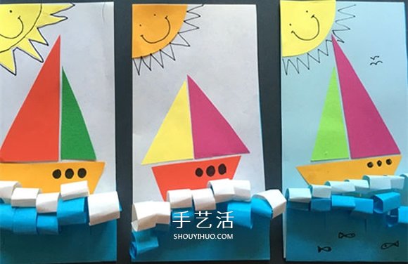 渴望拥抱夏日的大海！用卡纸做清凉帆船粘贴画