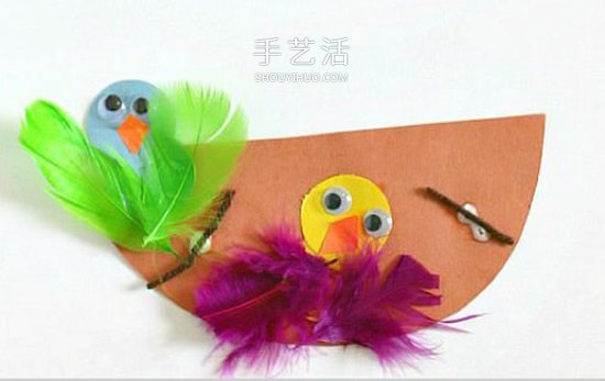简单又有趣的卡纸手工 鸟窝里的小鸟宝宝制作