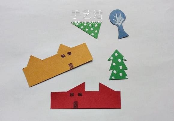 卡纸手工制作圣诞冬日小镇的做法教程