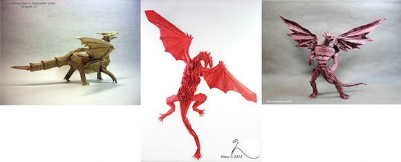 越南折纸艺术家Adam Tram的折纸恐龙作品