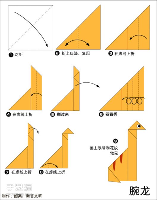 简单恐龙的折法大全 儿童折纸恐龙折纸图解