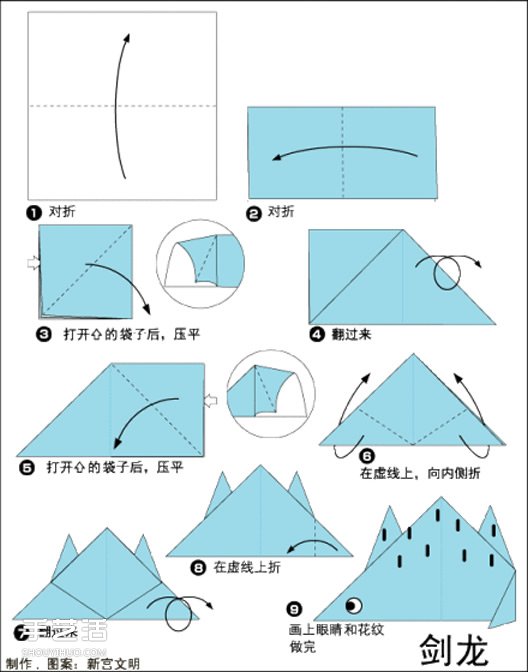 简单恐龙的折法大全 儿童折纸恐龙折纸图解