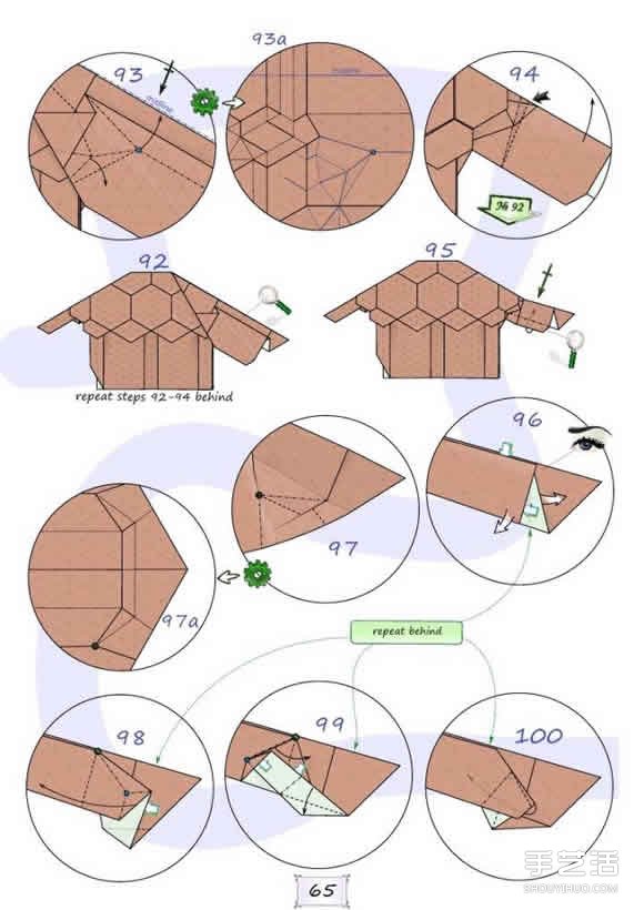 超难的折纸乌龟教程 逼真立体乌龟的折法图解