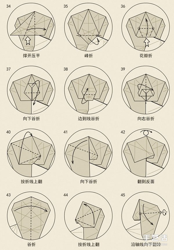 立体狮子折纸图解 手工立体狮子的折法教程