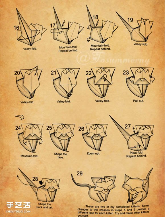 猫咪一家折纸步骤图 手工折立体猫咪的方法