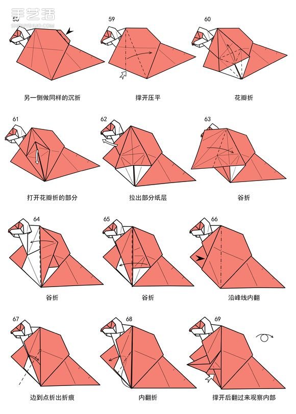 手工折纸短尾猴图解 详细短尾猴的折法步骤