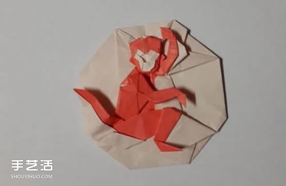 猴子胸章的折纸方法 手工折猴子图案折法图解