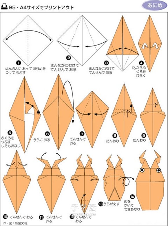 简单甲虫的折纸方法 幼儿手工甲虫的折法图解