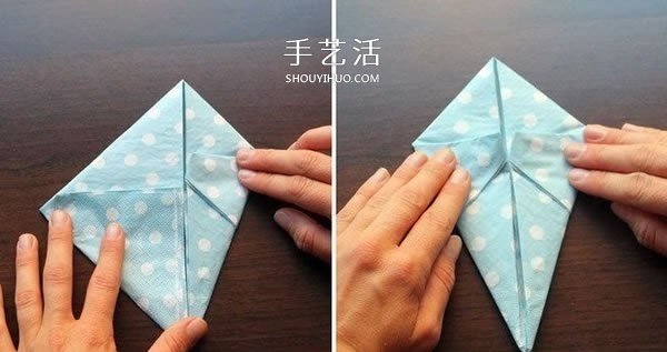 打发无聊等餐时光 餐巾纸手工折纸兔头的方法