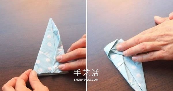 打发无聊等餐时光 餐巾纸手工折纸兔头的方法