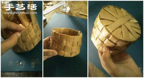 牛皮纸折纸手工制作圆形方形收纳盒图解