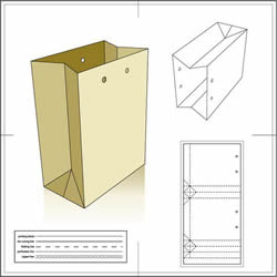 四款包装纸袋展开图和效果图