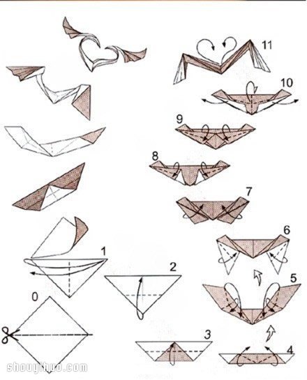带翅膀的心的折法 折纸带翅膀爱心图解教程