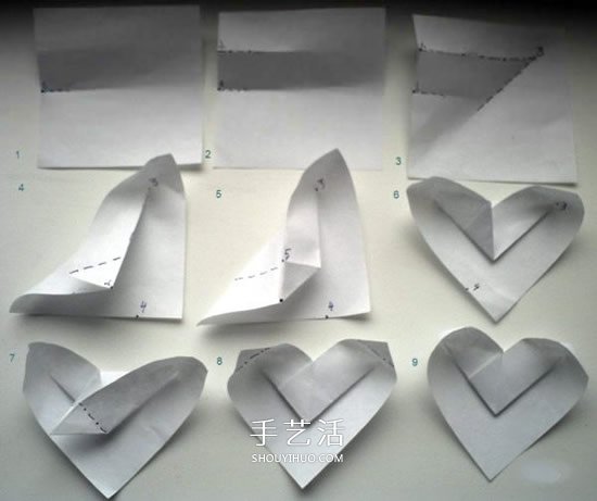 简单爱心盛物盒的折法 一张纸折心形盒子图解