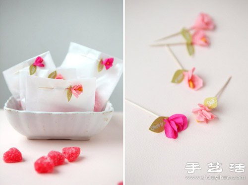 牙签+皱纹纸 DIY情人节浪漫包装装饰玫瑰