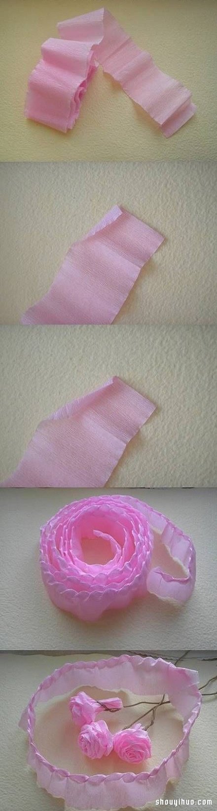 皱纹纸玫瑰花折法图解 手工折纸粉玫瑰教程