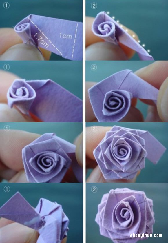 手工折纸玫瑰花的折法图解教程