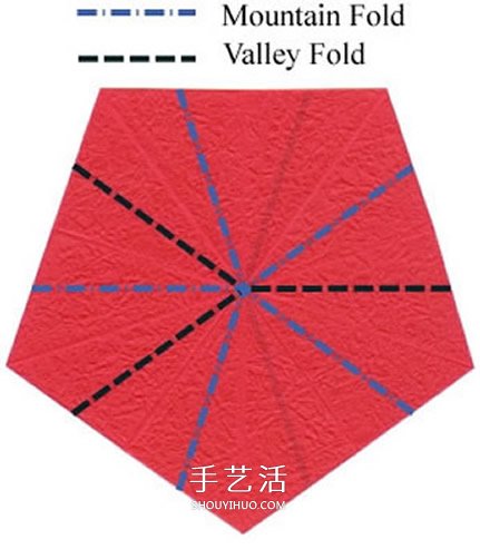 五瓣玫瑰花的折法图解 手工折纸五瓣玫瑰步骤