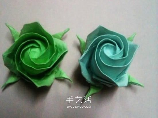 一张纸折玫瑰花的图解教程 连花萼也一起折出