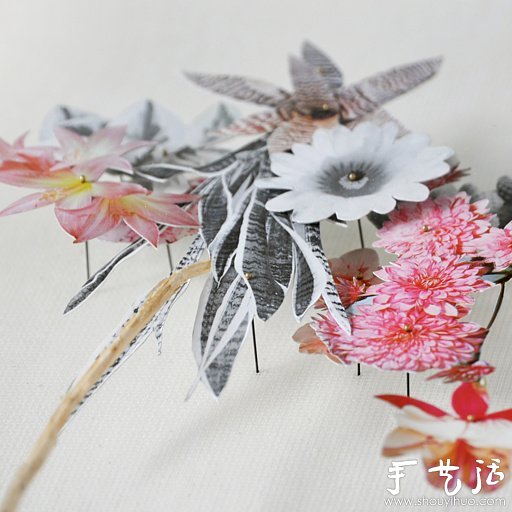 纸花和树枝DIY的精美纸艺作品