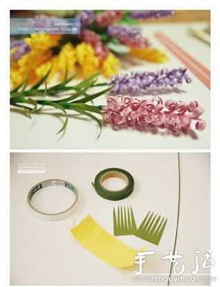 彩色卡纸制作漂亮花束的纸艺教程