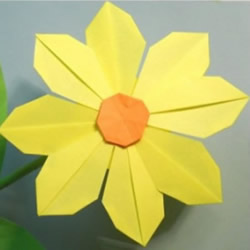 盛开的小黄花折纸 向日葵纸花折法图解教程