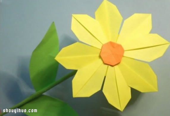盛开的小黄花折纸 向日葵纸花折法图解教程