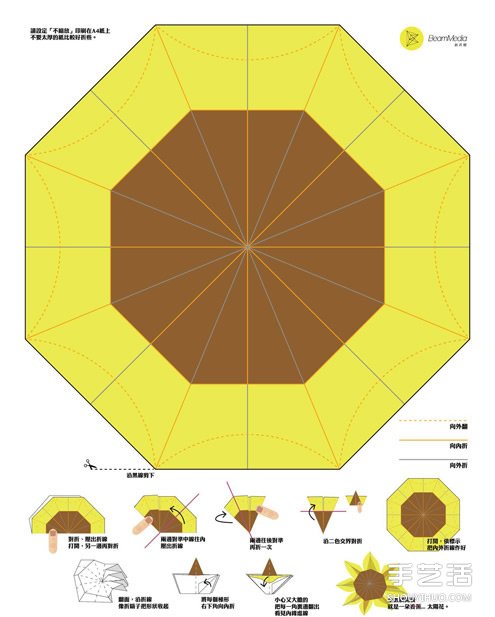 太阳花花的折法图解 手工折纸太阳花的过程